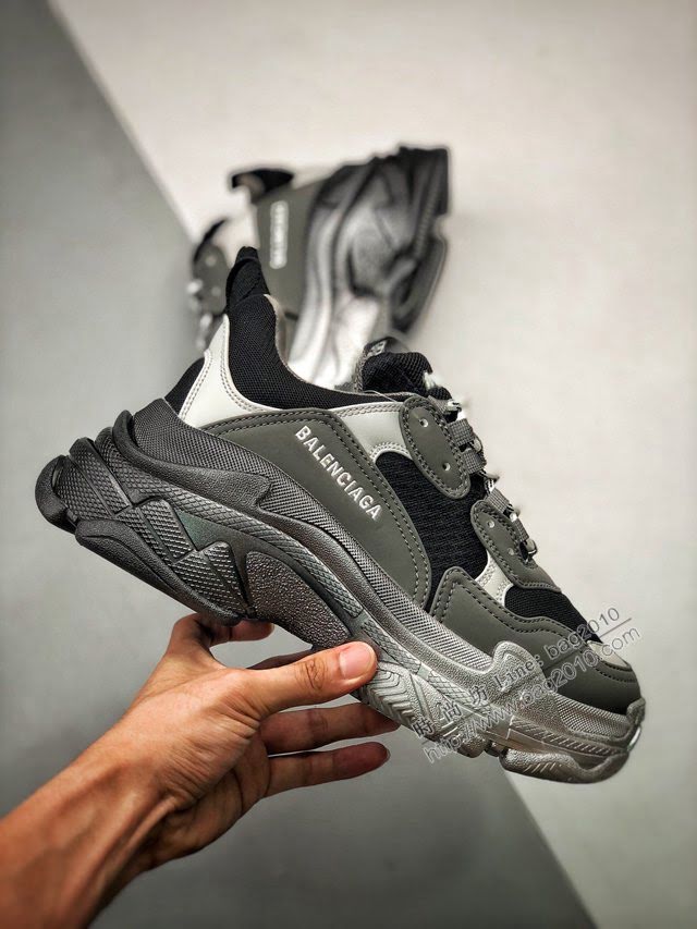 Balenciaga經典款男女鞋 巴黎世家頂級版本Triple S大底LOGO黑灰漸變老爹鞋 Balenciaga情侶款老爹鞋  hdbl1214